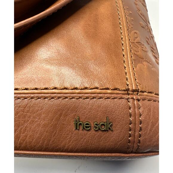 The Sak Women's De Young Small Leather Crossbody BagColor:Tobacco Floral Emboss - Picture 6 of 10